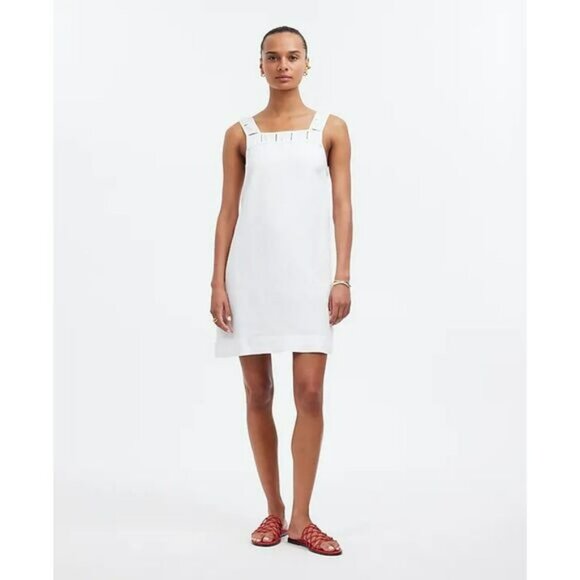 Madewell Womens Linen Embroidered Square Neck Tank Mini Dress Size 2 NWT Cruise - Picture 1 of 10